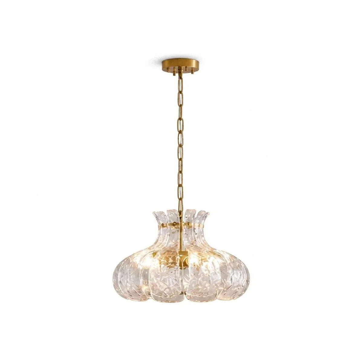 Water Ripple Fluted Chandelier in glass for Dining Room by AUVIELIGHT, Dia 40cm x H 25cm / Dia 15.7" x H 9.8" / Clear & gold