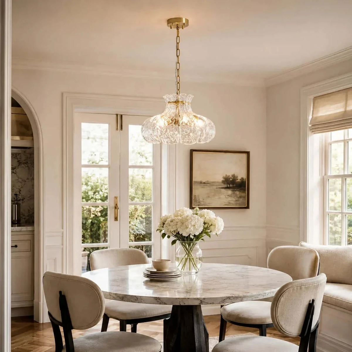 Water Ripple Fluted Chandelier in glass for Dining Room by AUVIELIGHT