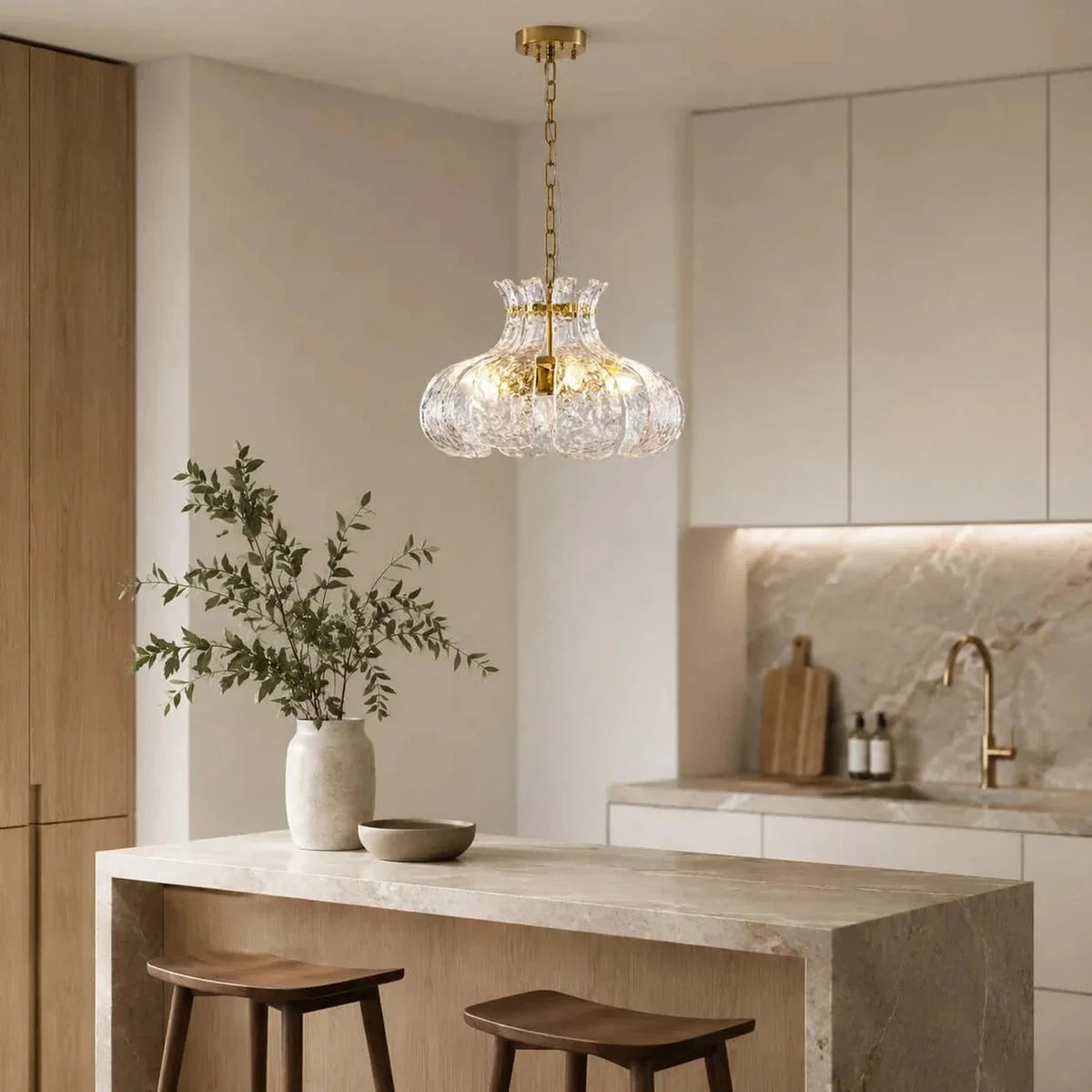 Water Ripple Fluted Chandelier in glass for Dining Room by AUVIELIGHT