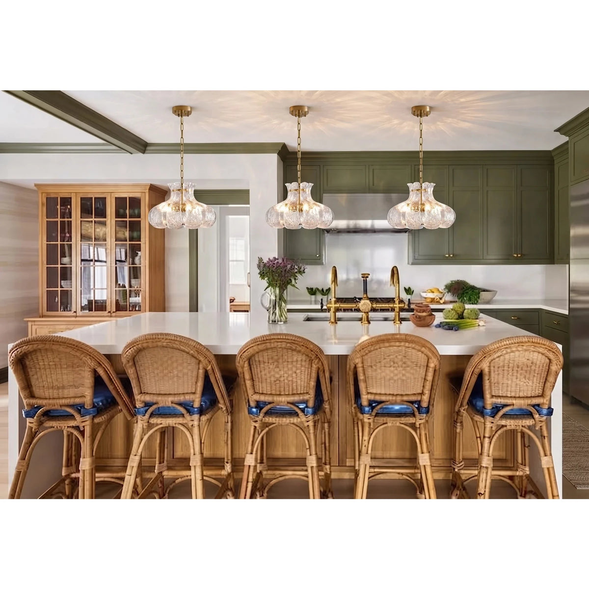Water Ripple Fluted Chandelier in glass for Dining Room by AUVIELIGHT