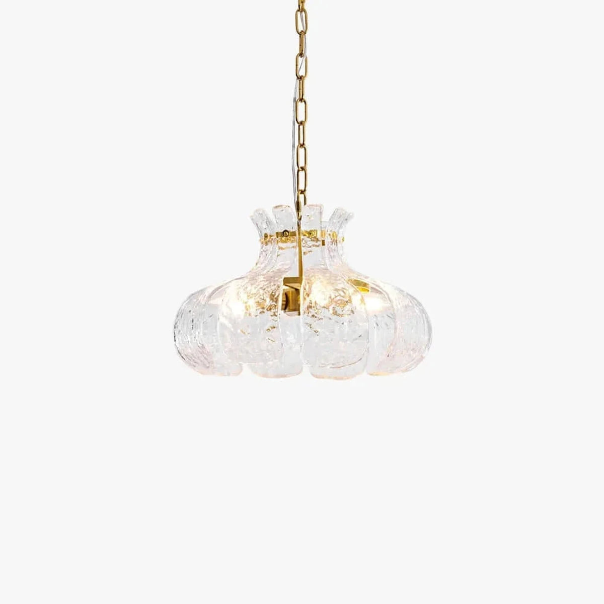 Water Ripple Fluted Chandelier in glass for Dining Room by AUVIELIGHT, Dia 50cm x H 25cm / Dia 19.7" x H 9.8" / Clear & gold