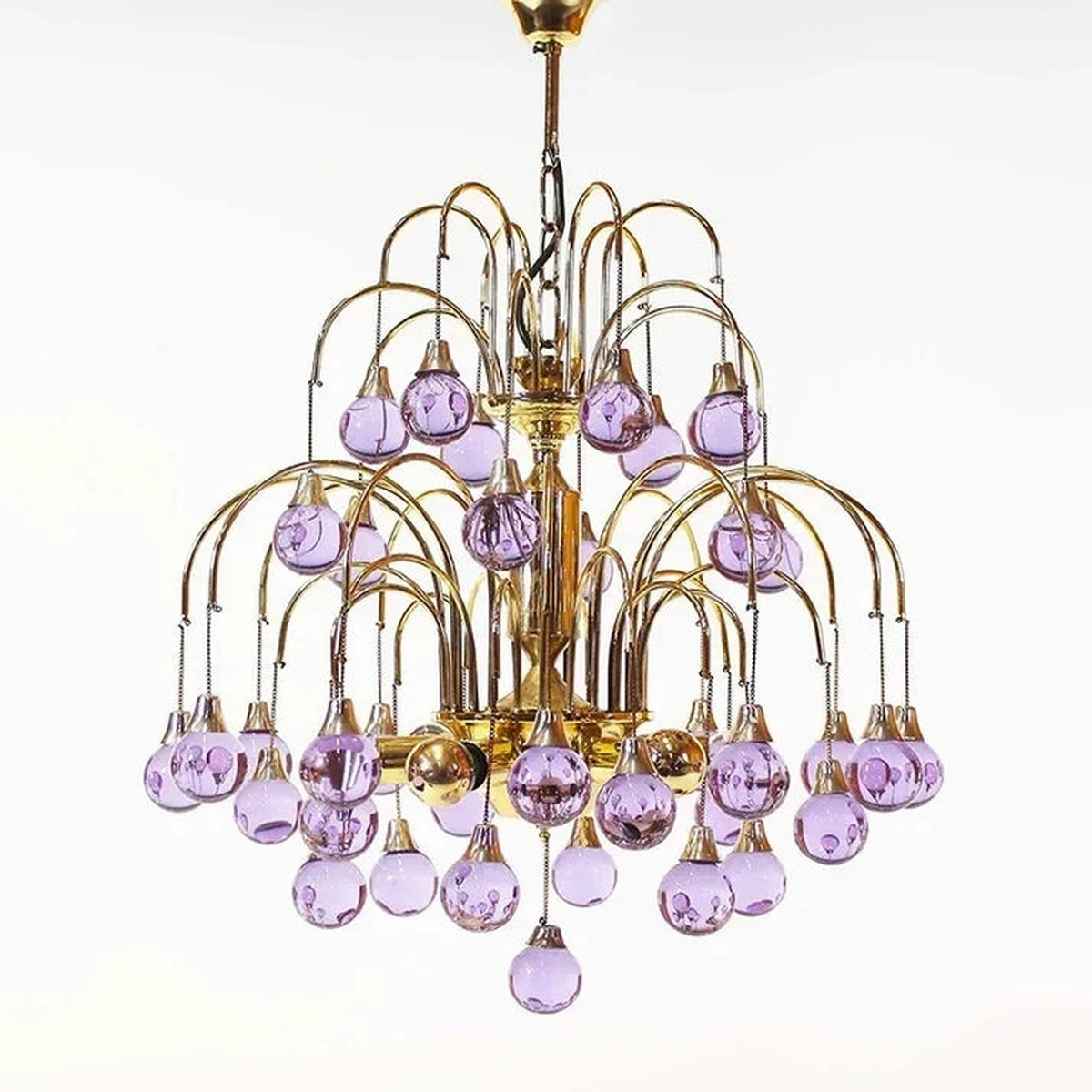 Waterfall Globe Chandelier in glass for Dining Room light fixture by AUVIELIGHT, 8 heads D 80cm x H 70cm / ∅ 31.5″ x H 27.6″ / Copper & Purple