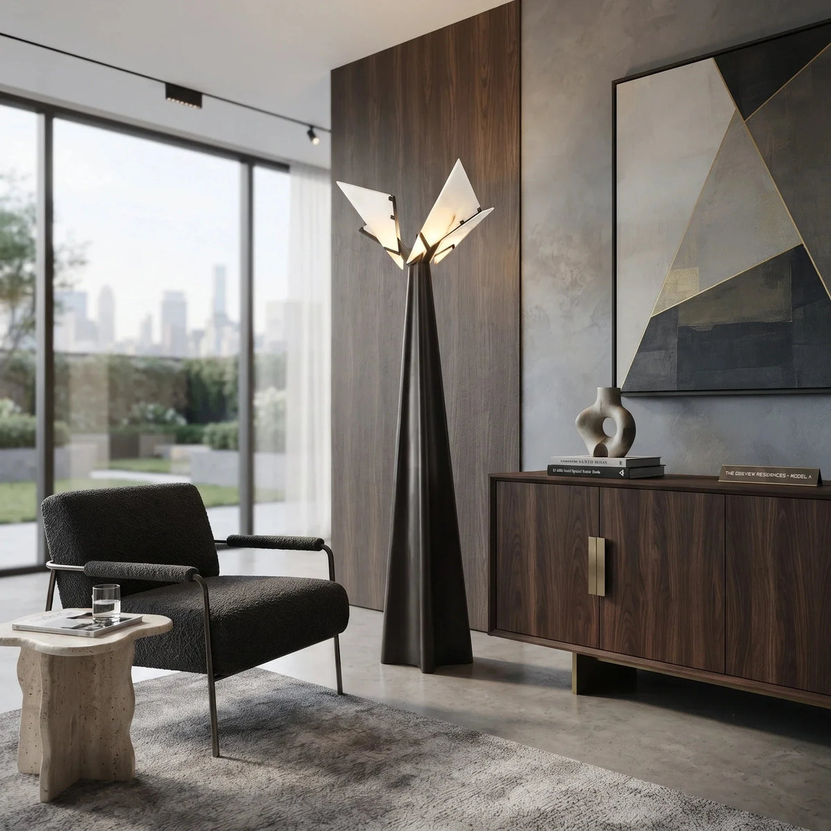 Winged Geometric Floor Lamp in alabaster for Living Room light fixture by AUVIELIGHT