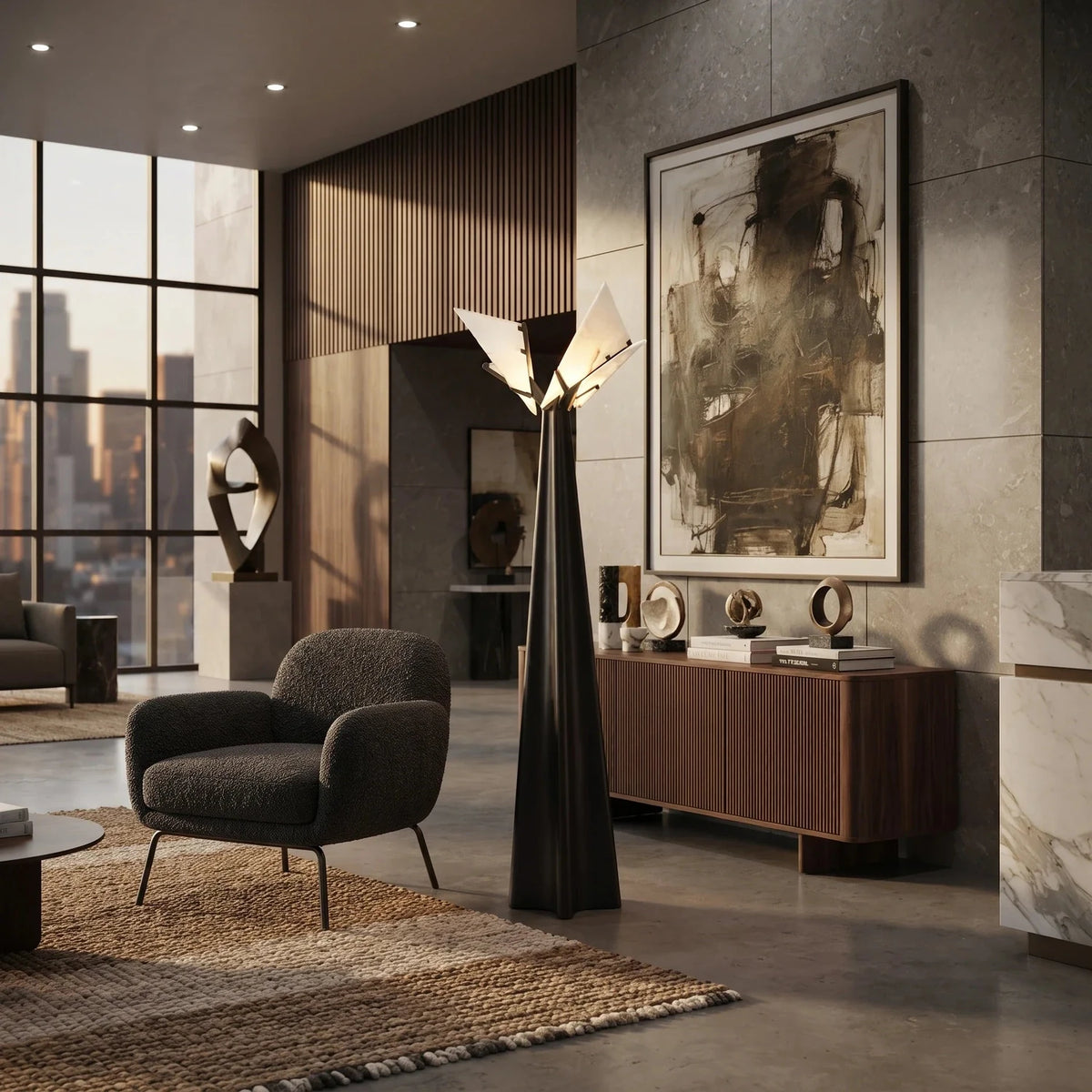 Winged Geometric Floor Lamp in alabaster for Living Room light fixture by AUVIELIGHT