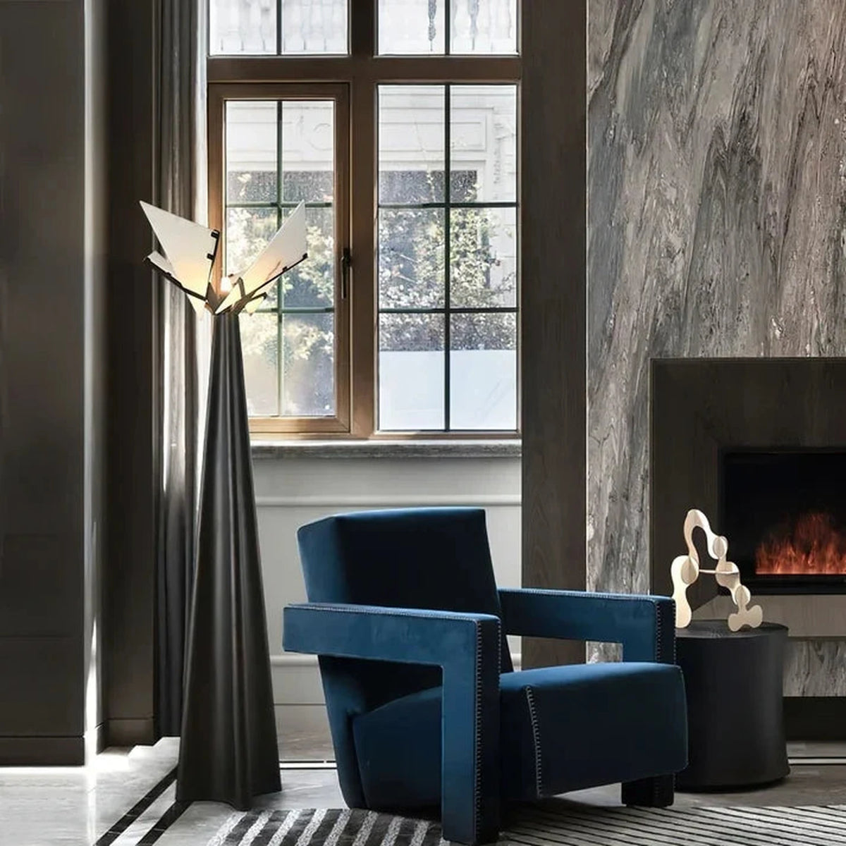 Winged Geometric Floor Lamp in alabaster for Living Room light fixture by AUVIELIGHT