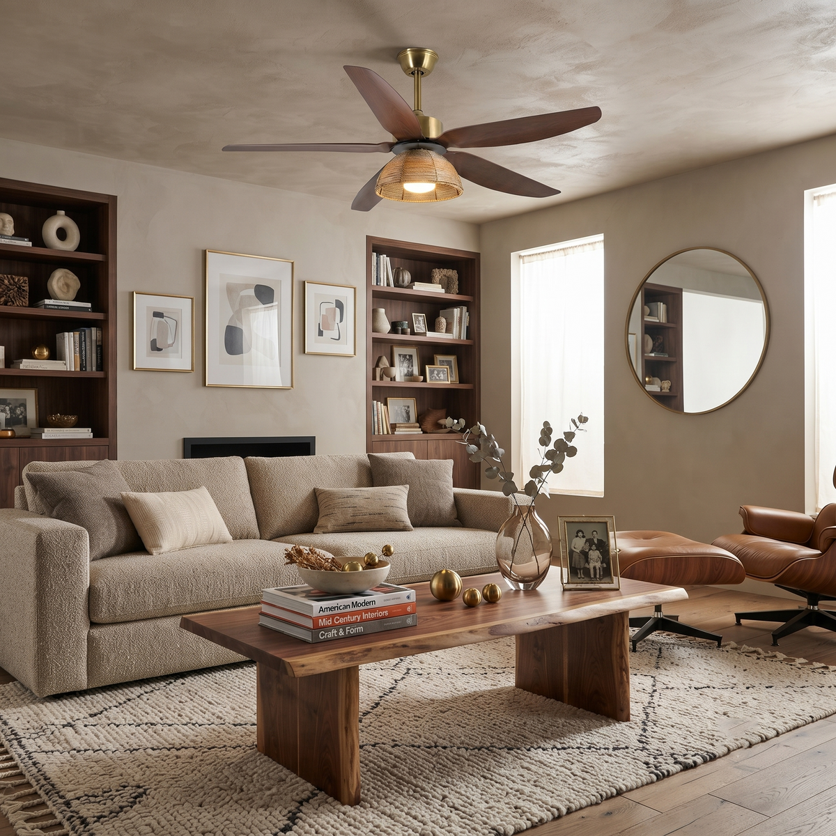 Woven Bamboo Ceiling Fan Light for Living Room by AUVIELIGHT