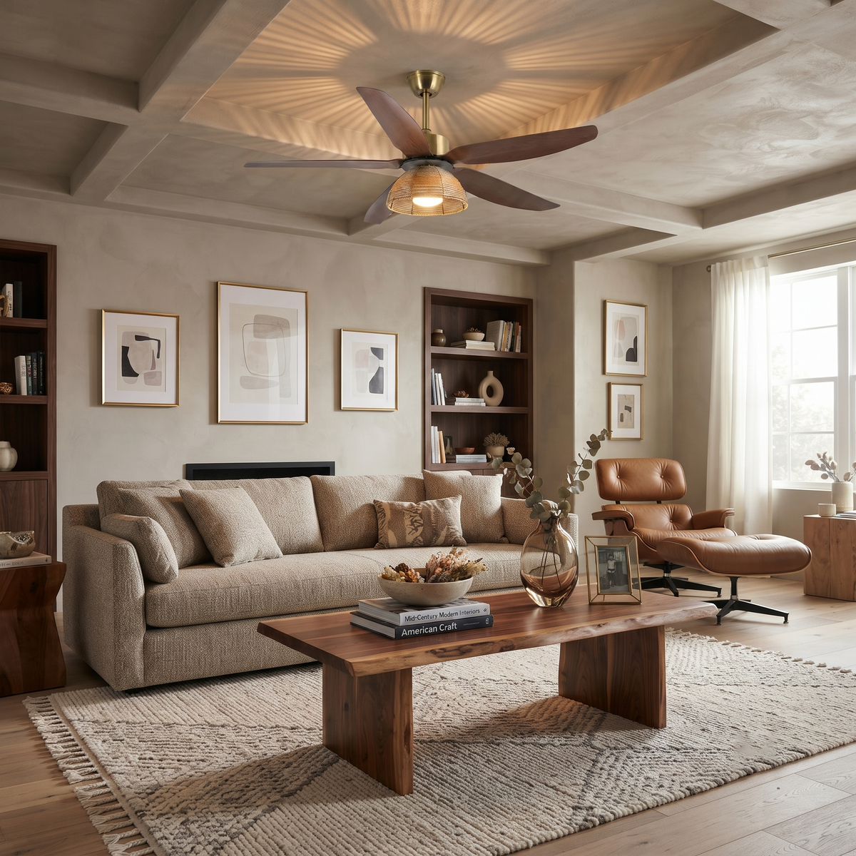 Woven Bamboo Ceiling Fan Light for Living Room by AUVIELIGHT