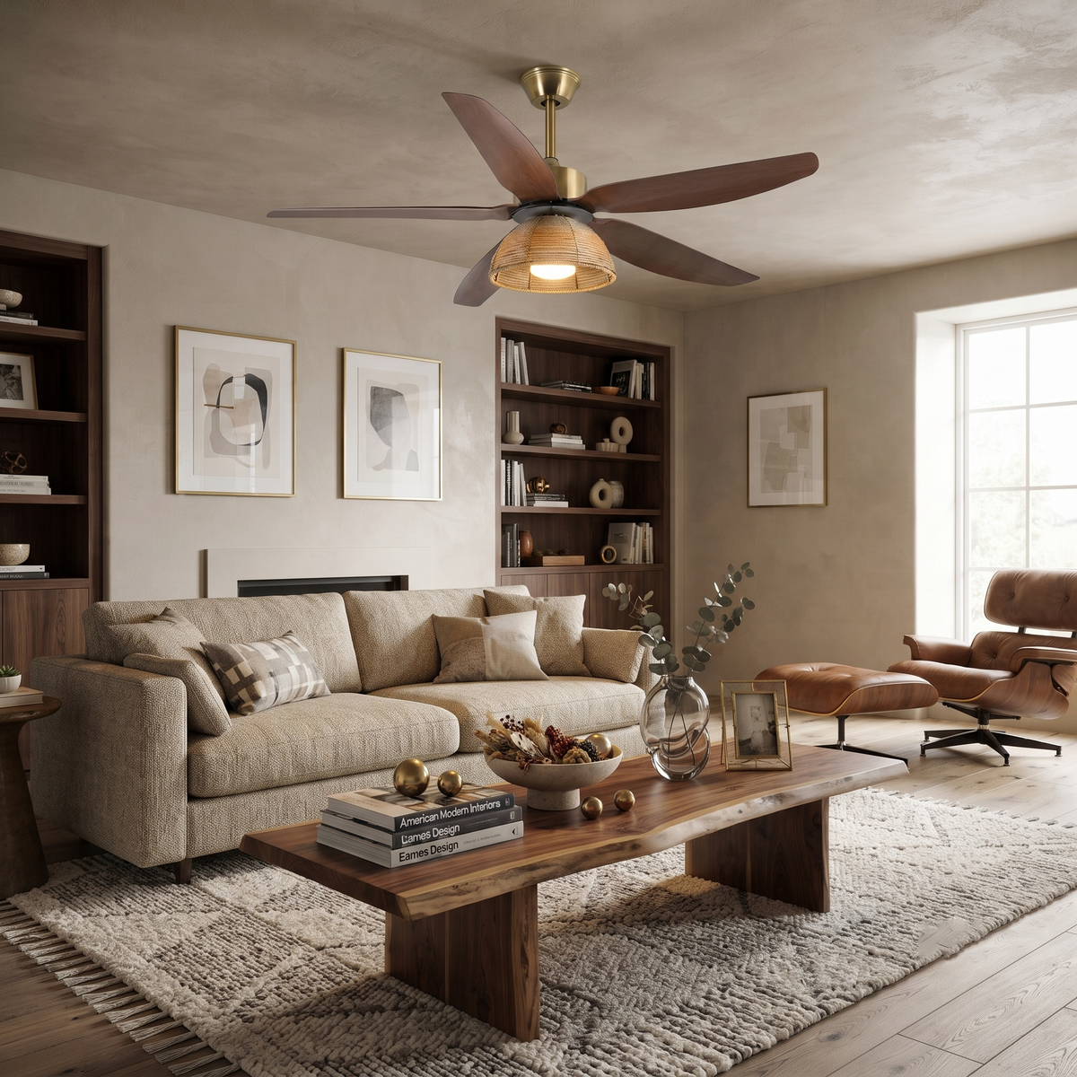 Woven Bamboo Ceiling Fan Light for Living Room by AUVIELIGHT