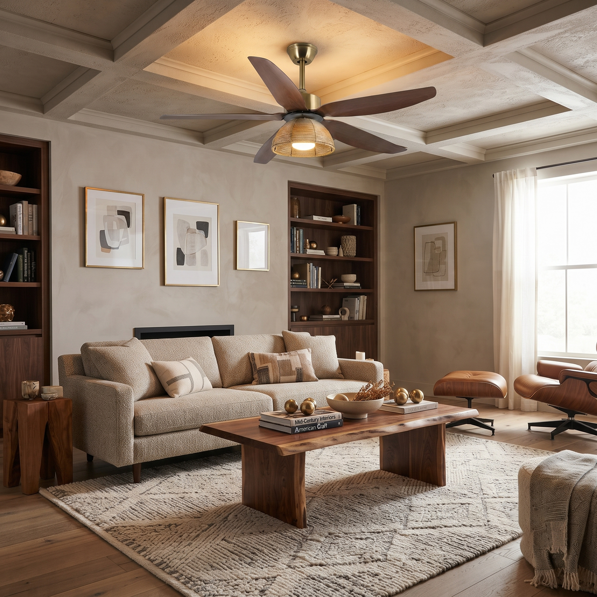 Woven Bamboo Ceiling Fan Light for Living Room by AUVIELIGHT