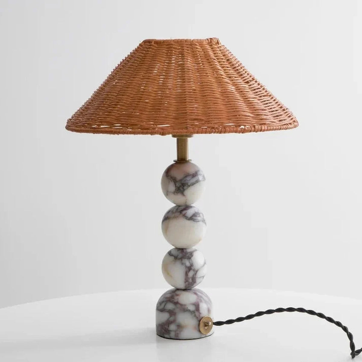 Woven Sphere Lamp in marble for Living Room light fixture by AUVIELIGHT, D 31cm x H 38cm / ∅ 12.2″ x H 15″ / White & Natural rattan / AU plug