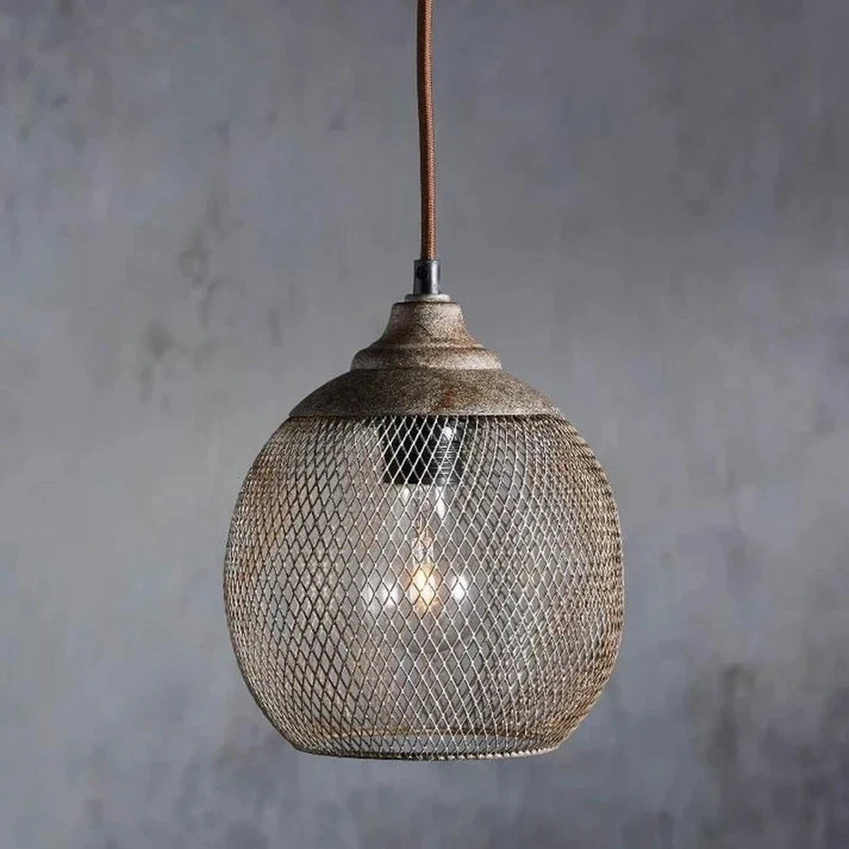 Woven Wire Globe Pendant Light for Kitchen Island by AUVIELIGHT, D 21cm x H 21cm / ∅ 8.3″ x H 8.3″ / Rustic Industrial Finish