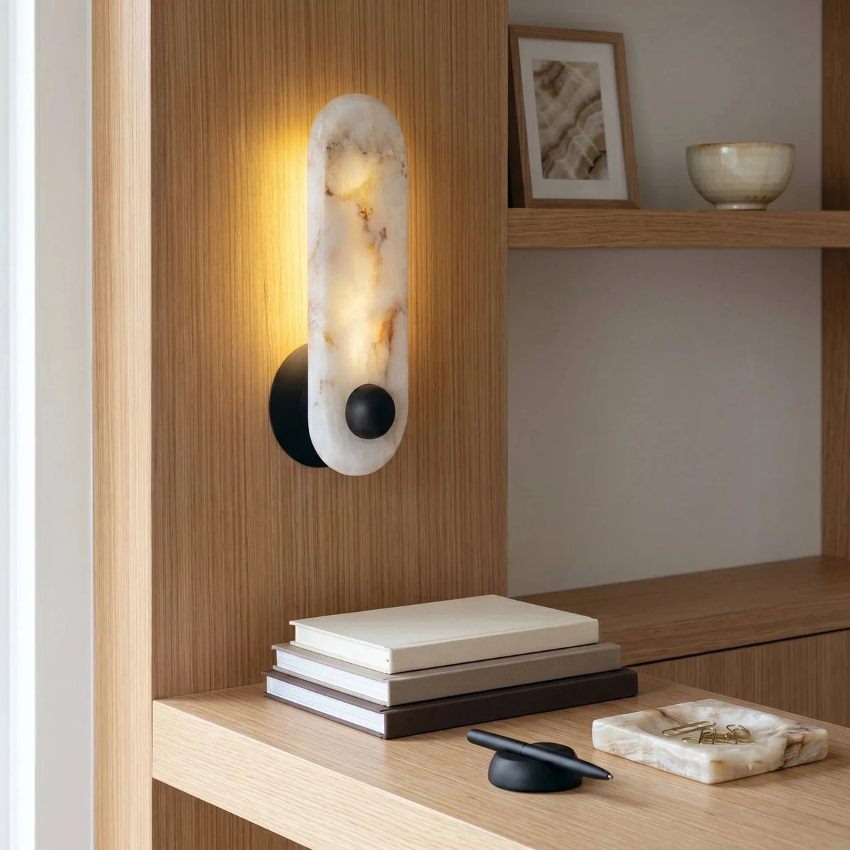ZenOrb Minimalist Alabaster Wall Light by AUVIELIGHT