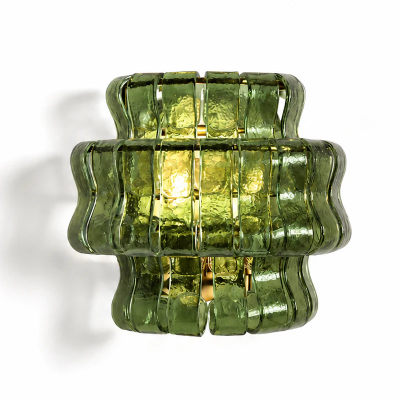 Ribbon Wall Sconce in glass for Hallway by AUVIELIGHT, Dia 30cm x H 26cm / ∅ 11.9″ x H 10.2″ / Green & Gold