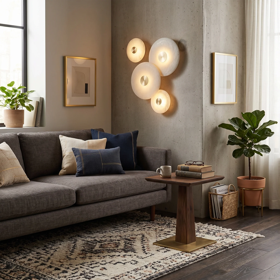Disc Wall Light in alabaster for Hallway by AUVIELIGHT