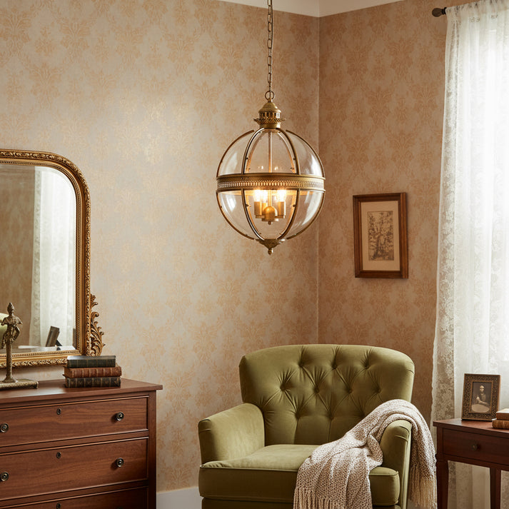 Globe Cage Chandelier in brass for Dining Room by AUVIELIGHT