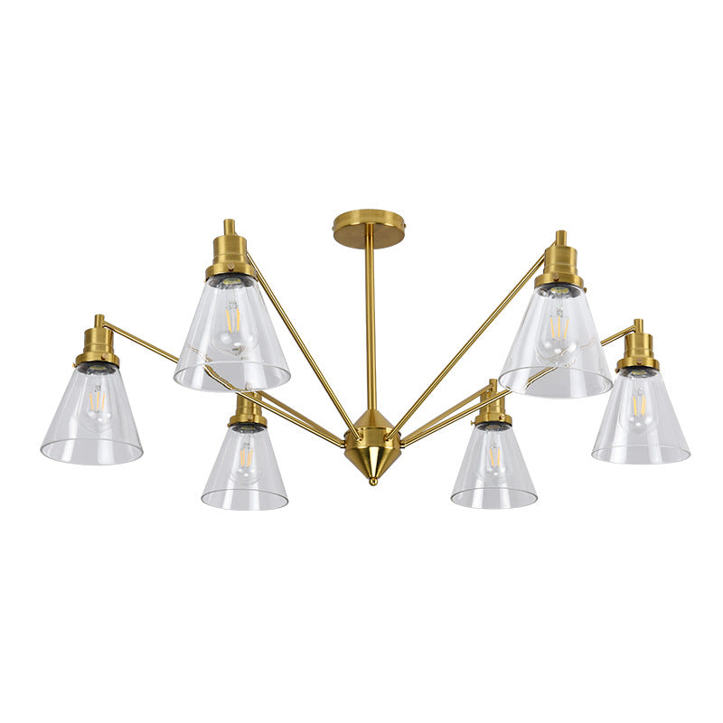Cone Chandelier in brass for Dining Room by AUVIELIGHT, Dia 108 cm × H 46 cm / ∅ 42.5″ × H 18.1″ / White & Gold / Warm Light