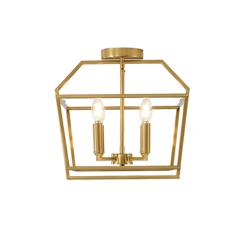 Cube Cage Semi-Flush Mount in brass for Low Ceilings by AUVIELIGHT, ∅ 15.7″ x H 4.3″ / Dia 40cm x H 11cm / Gold / Warm Light