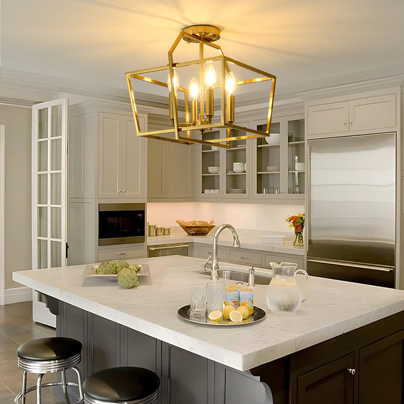 Cube Cage Semi-Flush Mount in brass for Low Ceilings by AUVIELIGHT