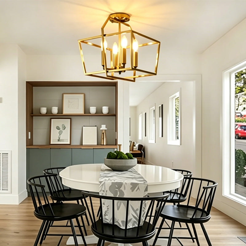 Cube Cage Semi-Flush Mount in brass for Low Ceilings by AUVIELIGHT