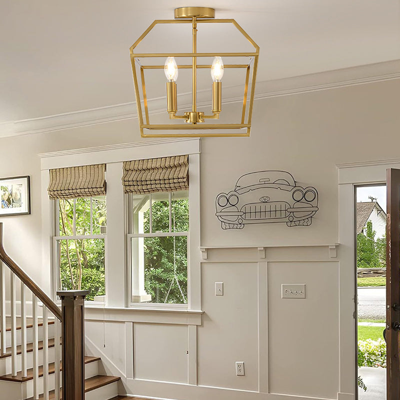 Cube Cage Semi-Flush Mount in brass for Low Ceilings by AUVIELIGHT