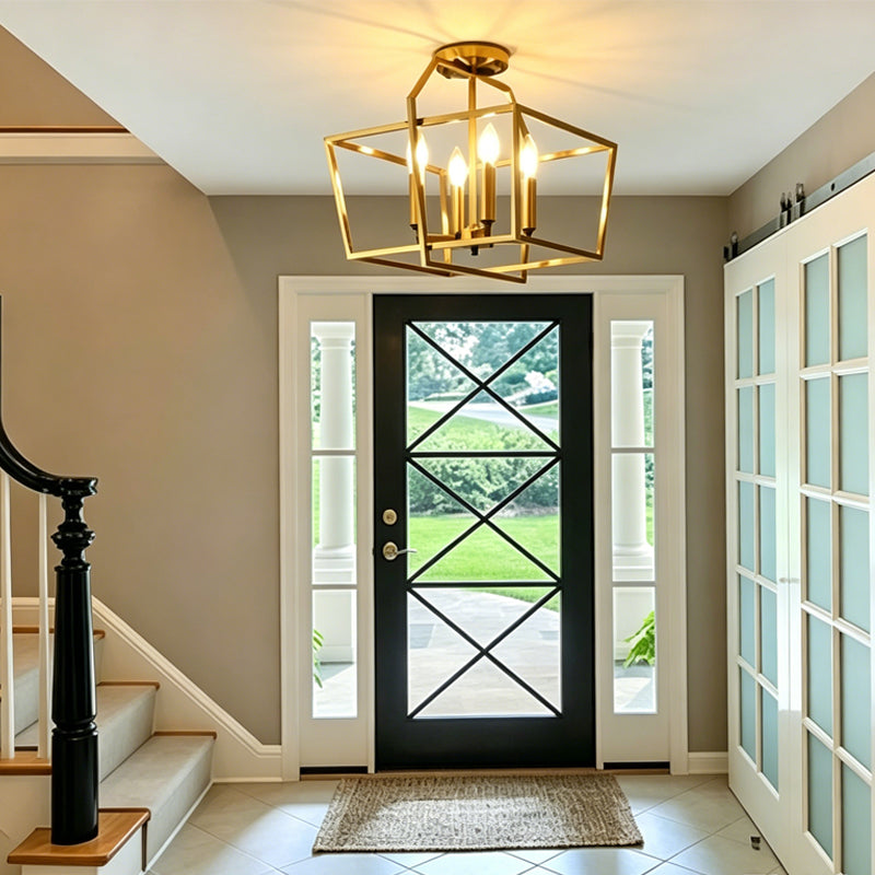 Cube Cage Semi-Flush Mount in brass for Low Ceilings by AUVIELIGHT