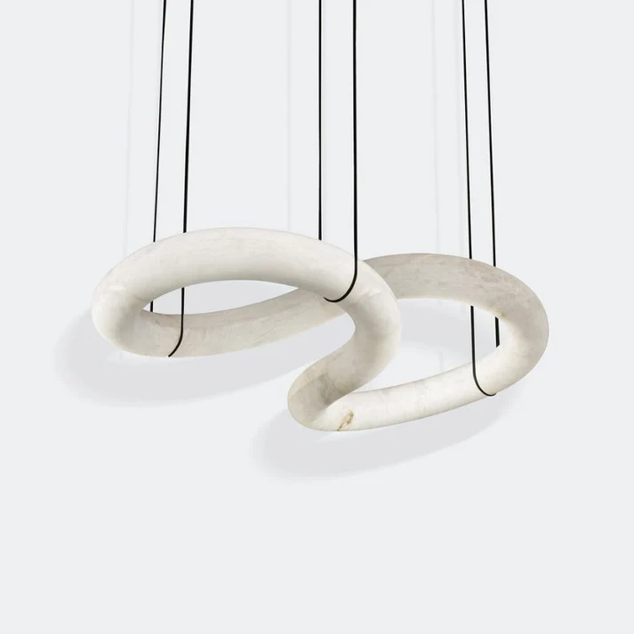 Infinity Chandelier in alabaster for Dining Room by AUVIELIGHT, L 110cm × W 58cm × H 30cm / L 43.3″ × W 22.8″ × H 11.8″ / White / Warm Light