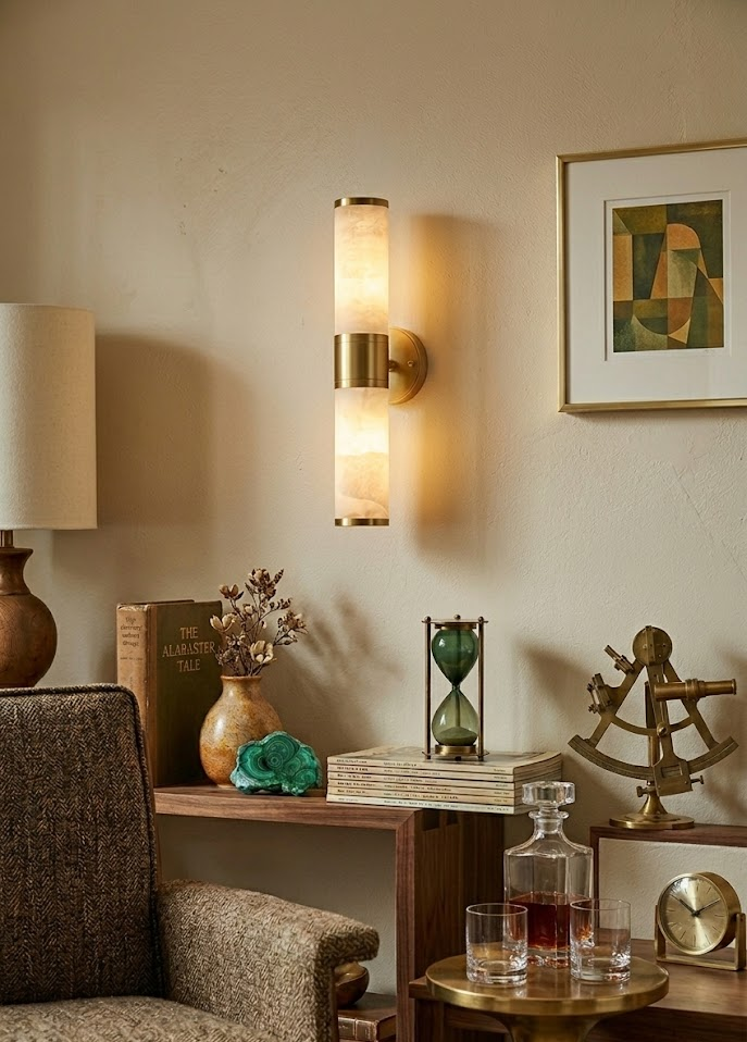 Pillar Wall Sconce in alabaster for Hallway by AUVIELIGHT