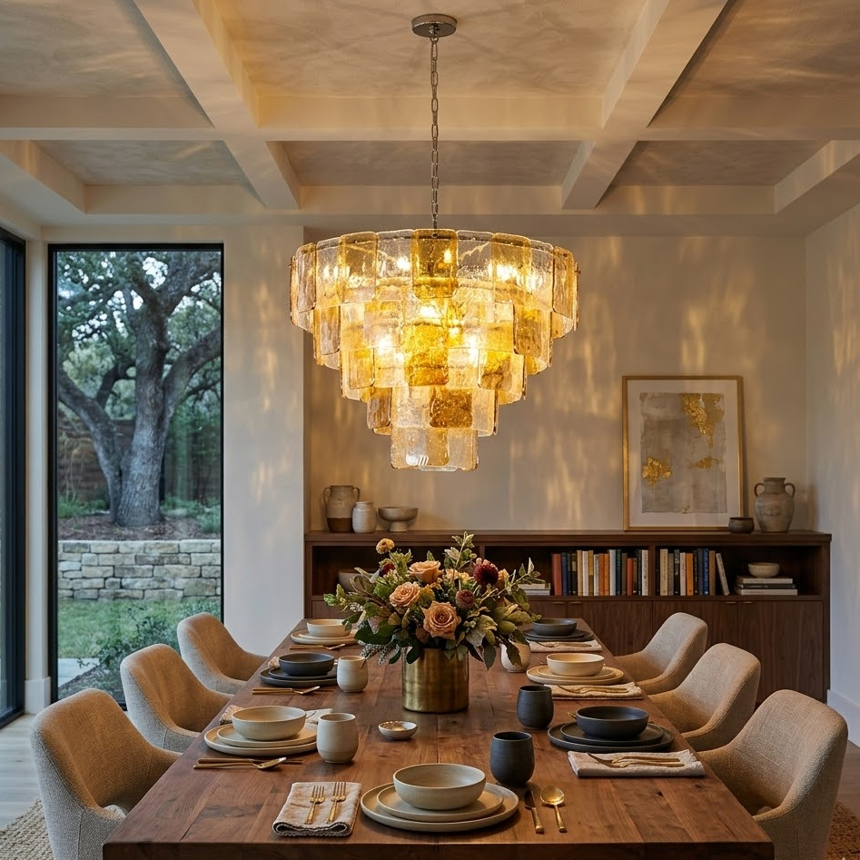 Tile Rectangular Chandelier for Dining Room by AUVIELIGHT
