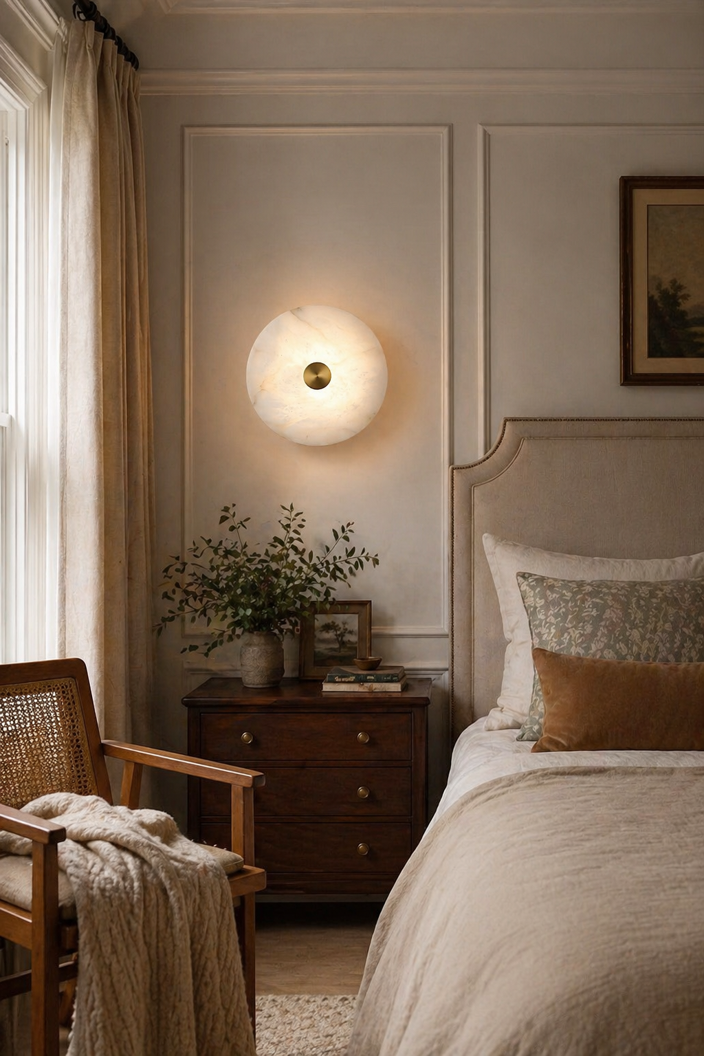 Disc Wall Light in alabaster for Hallway by AUVIELIGHT