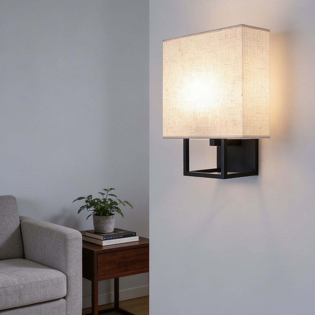 Cube Wall Sconce in linen for Hallway by AUVIELIGHT