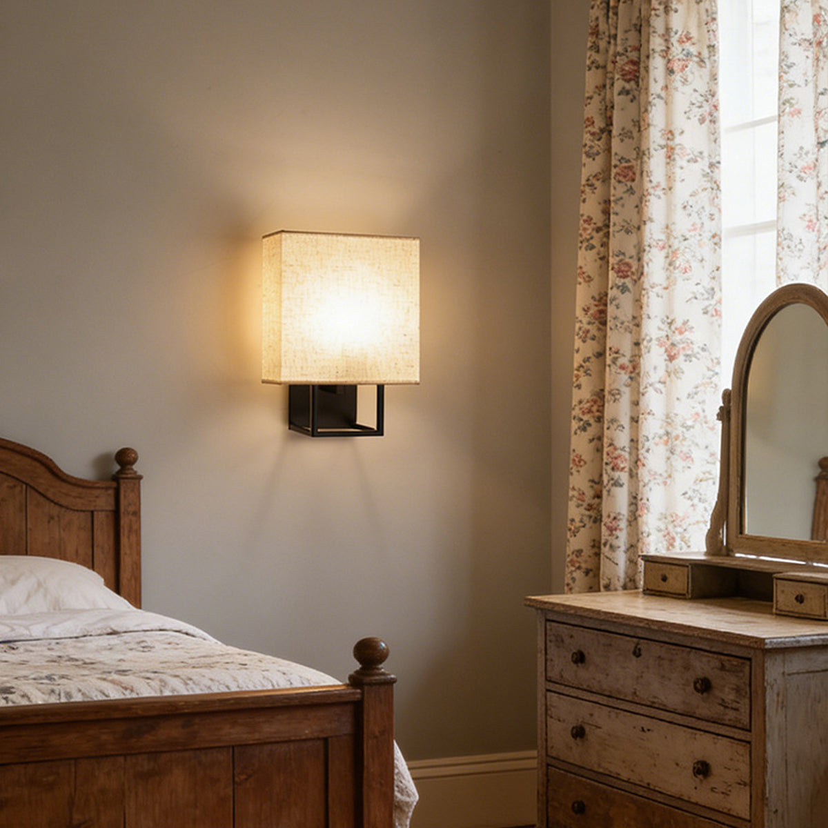 Cube Wall Sconce in linen for Hallway by AUVIELIGHT