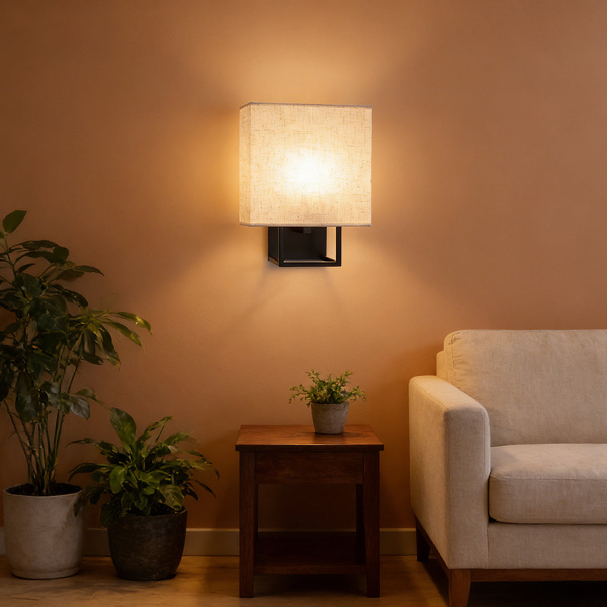 Cube Wall Sconce in linen for Hallway by AUVIELIGHT