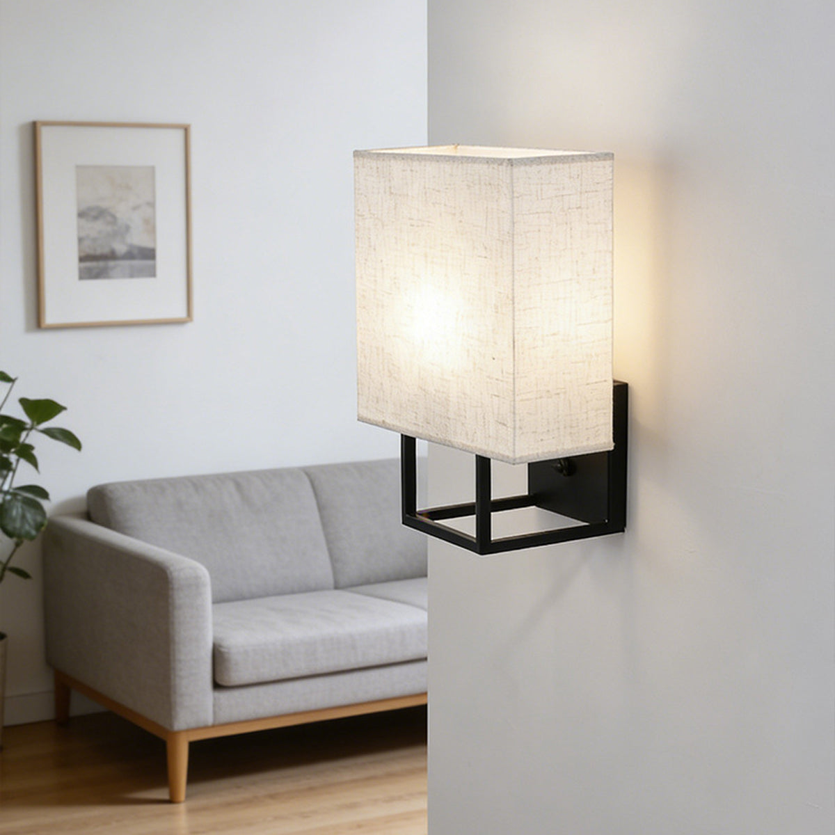Cube Wall Sconce in linen for Hallway by AUVIELIGHT