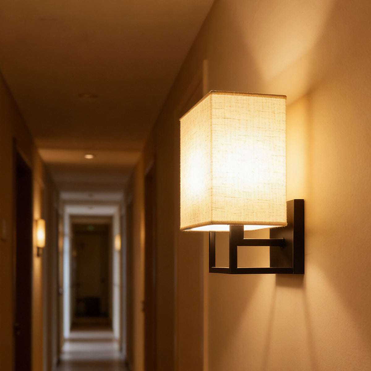 Cube Wall Sconce in linen for Hallway by AUVIELIGHT