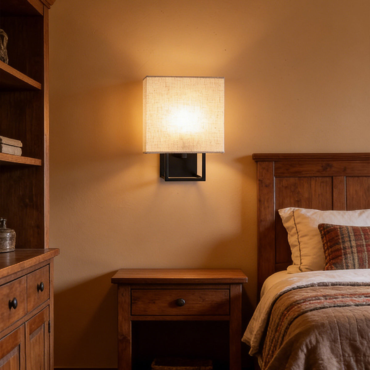 Cube Wall Sconce in linen for Hallway by AUVIELIGHT