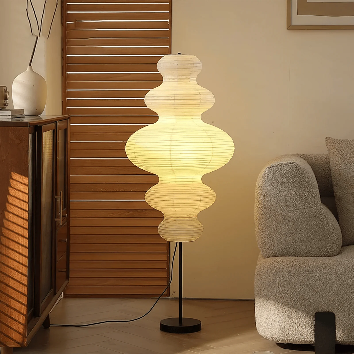 Akari E Floor Lamp in washi paper for Living Room by AUVIELIGHT