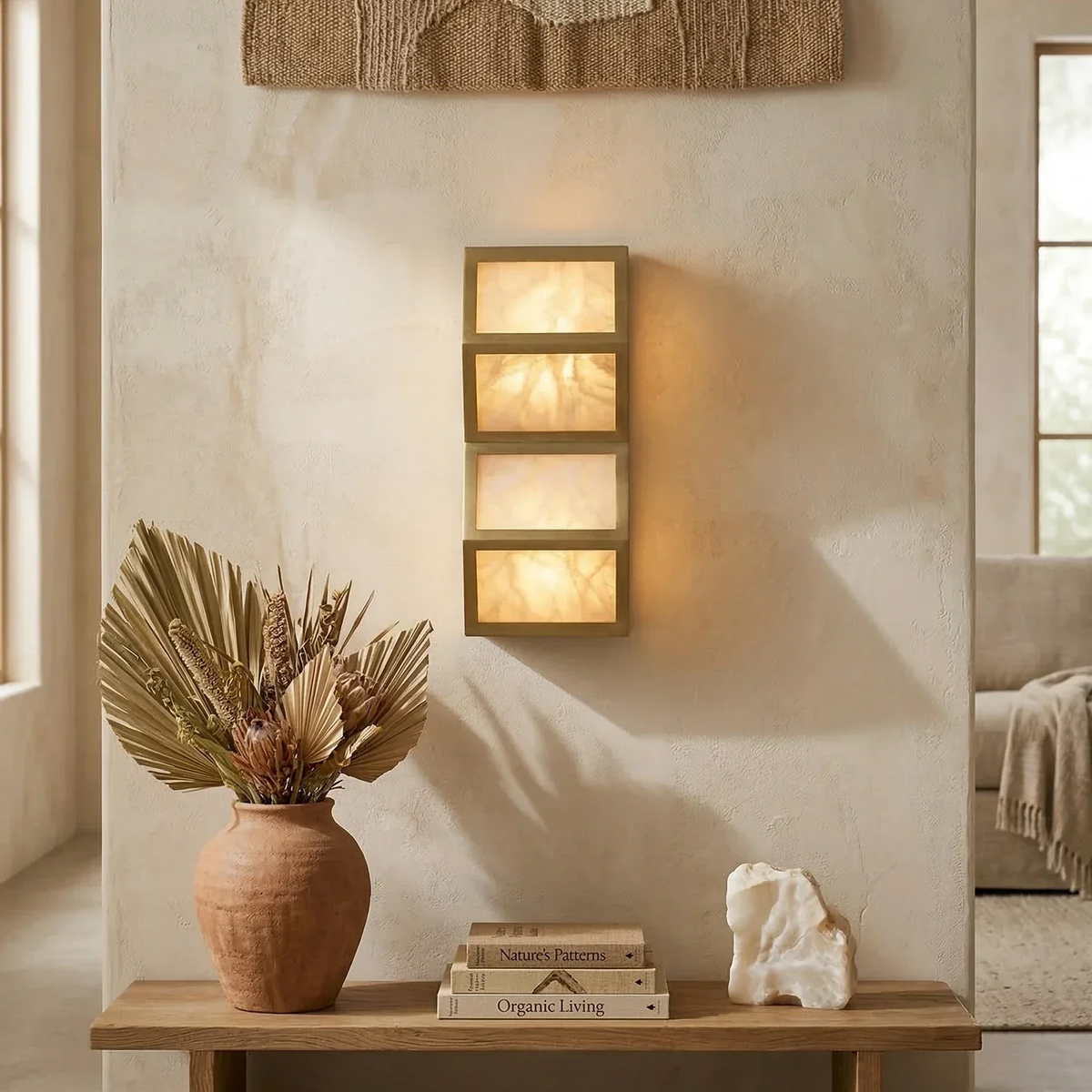 Cascade Rectangular Wall Sconce in alabaster for Hallway by AUVIELIGHT