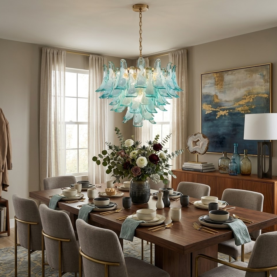 Aqua Petal Chandelier in glass for Dining Room by AUVIELIGHT