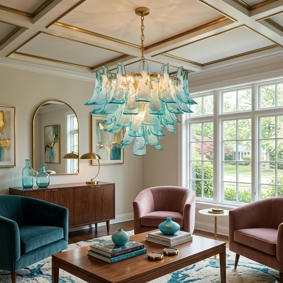 Aqua Petal Chandelier in glass for Dining Room by AUVIELIGHT