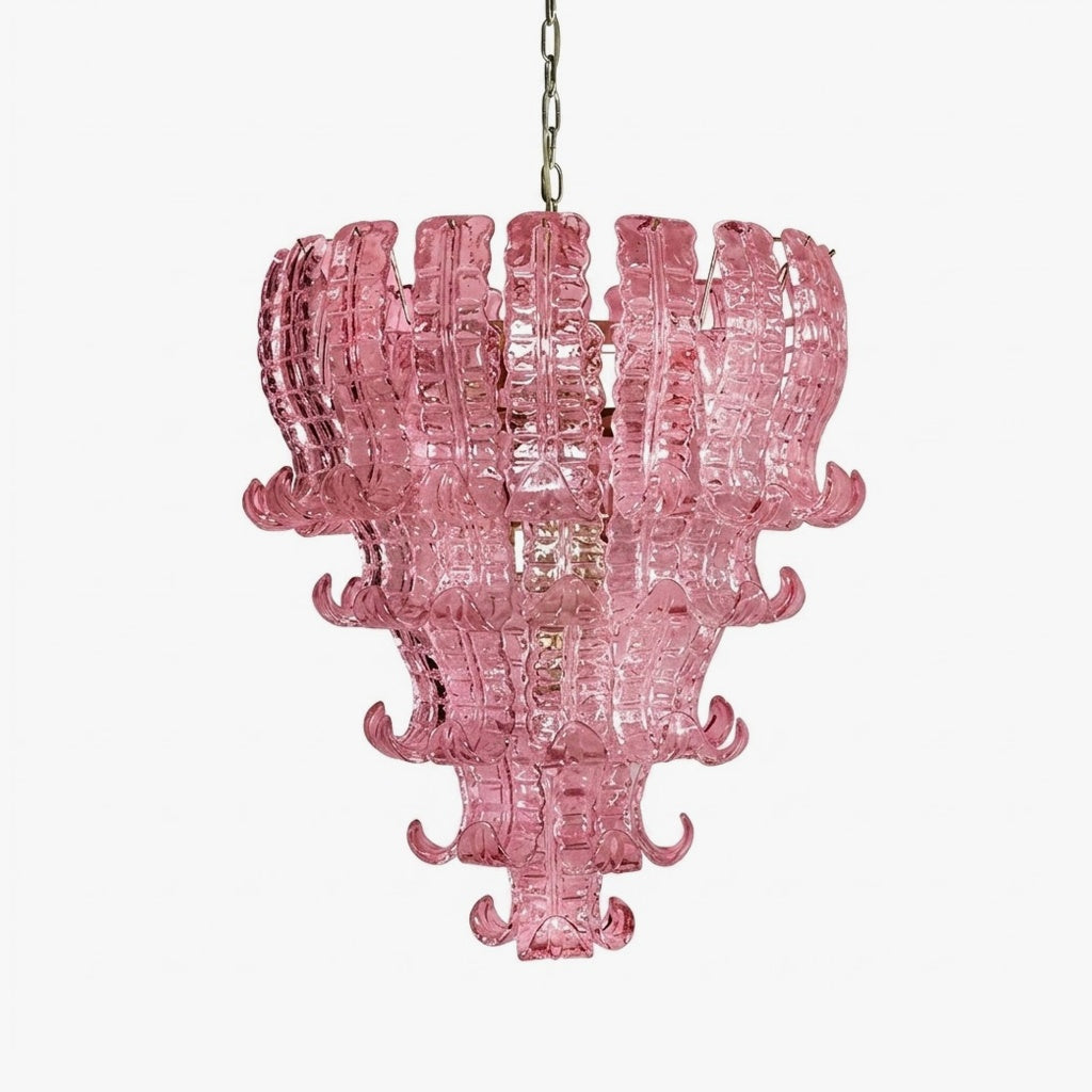 Ribbon Tiered Chandelier in pink glass for Dining Room by AUVIELIGHT, Dia 50cm x H 60cm / ∅ 19.7″ x H 23.6″ / Pink & Gold and 1 other sizes