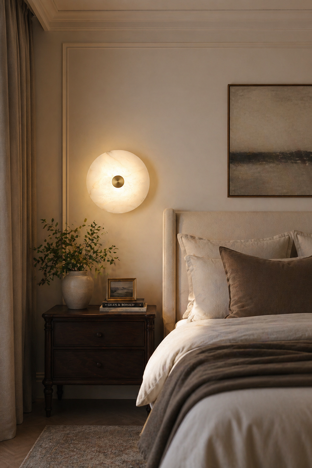 Disc Wall Light in alabaster for Hallway by AUVIELIGHT