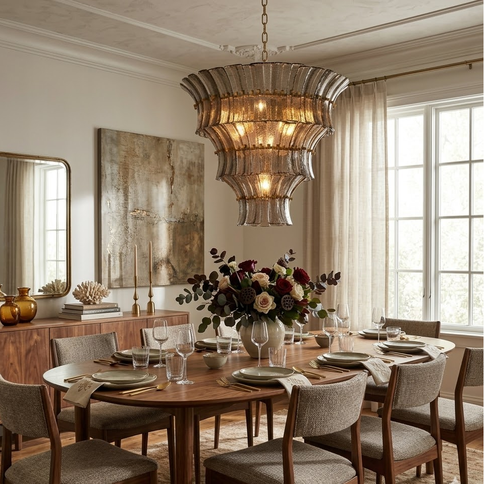 Vesper Tiered Chandelier in glass for Dining Room by AUVIELIGHT