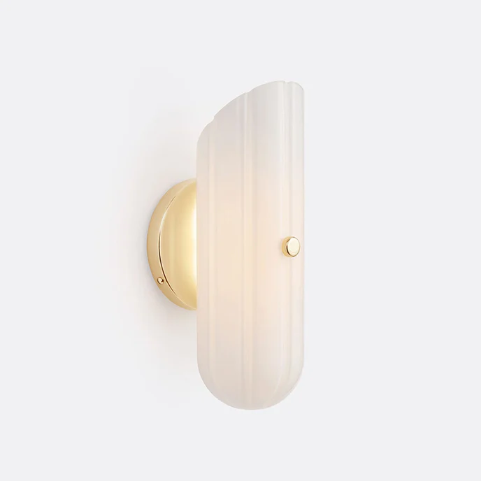 Origami Wall Light in glass for Hallway by AUVIELIGHT, Dia 13cm x H 30.5cm / ∅ 5.1″ x H 11.8″ / Gold & White / Warm Light