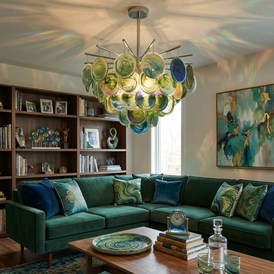 Disc Chandelier in glass for Dining Room by AUVIELIGHT