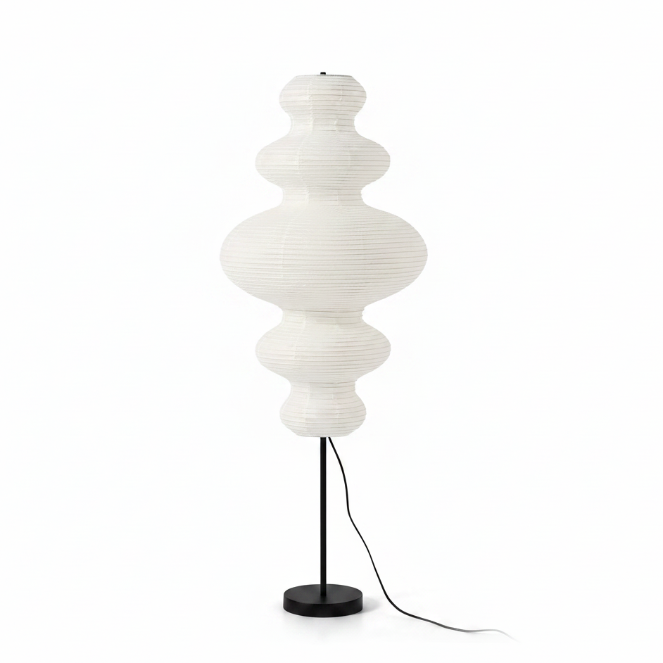Akari E Floor Lamp in washi paper for Living Room by AUVIELIGHT, Dia 45cm x H 116cm / ∅ 17.7″ x H 45.7″ / Black & White / AU plug and 3 other