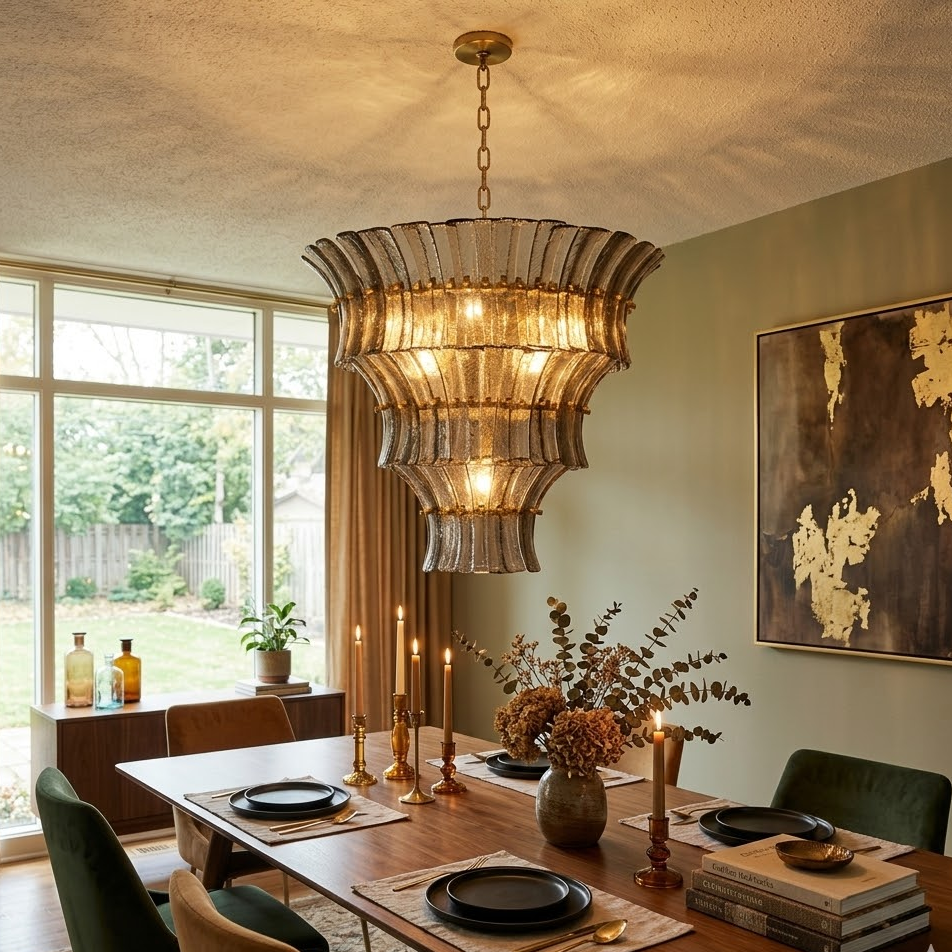 Vesper Tiered Chandelier in glass for Dining Room by AUVIELIGHT