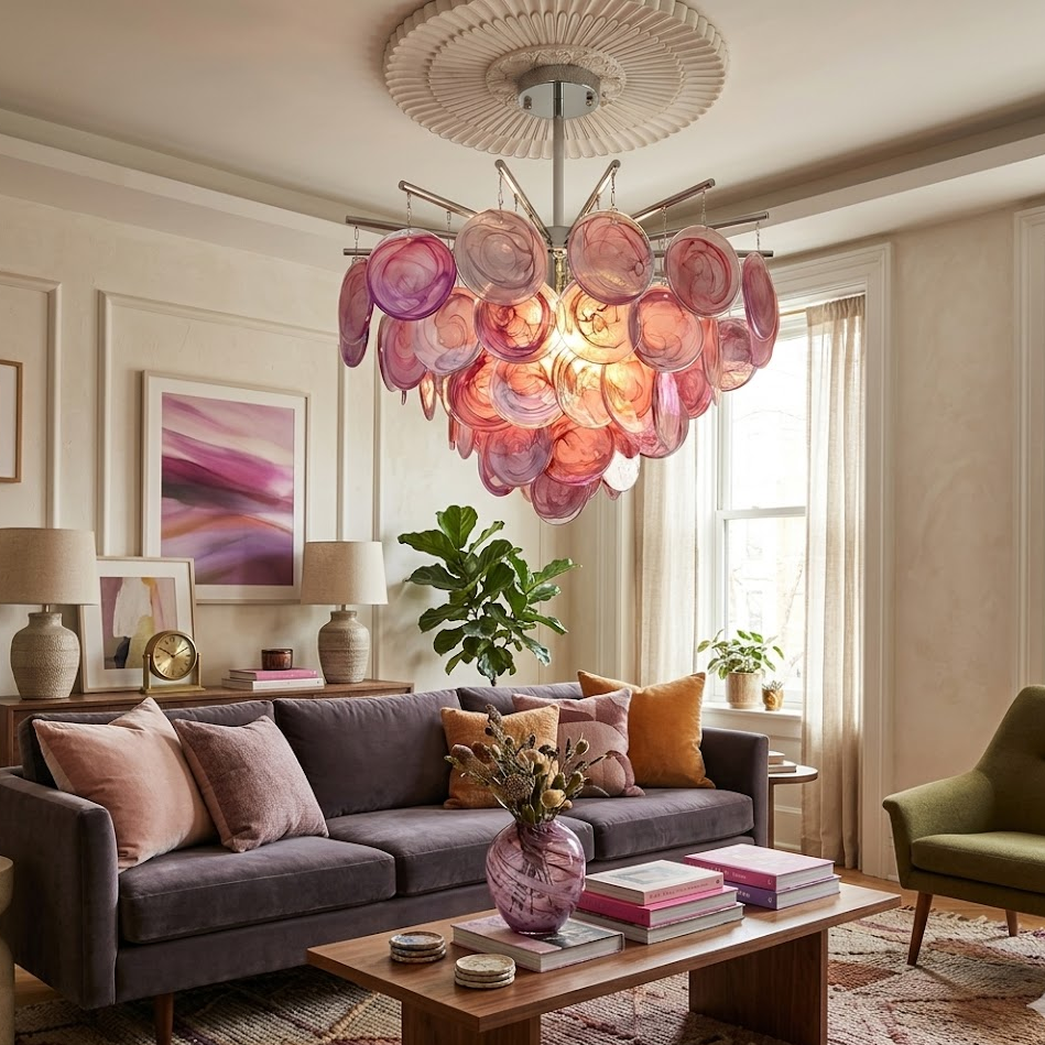 Disc Chandelier in glass for Dining Room by AUVIELIGHT
