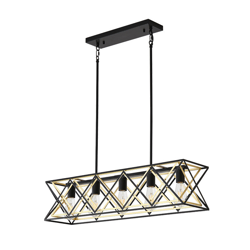 Farmhouse Geometric Linear Chandelier for Dining Room by AUVIELIGHT, Length 100cm x Width 25cm x Height 25cm / L 39.4″ x W 9.8″ x H 9.8″ / Black