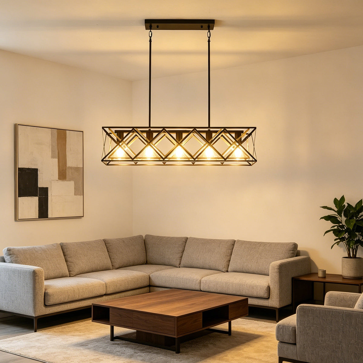 Farmhouse Geometric Linear Chandelier for Dining Room by AUVIELIGHT