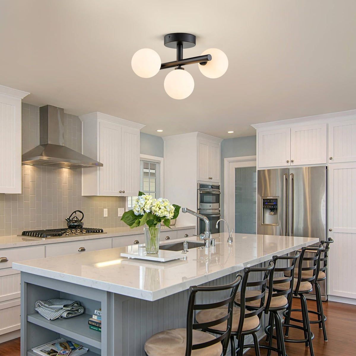 Trio Globe Semi-Flush Mount for Low Ceilings by AUVIELIGHT